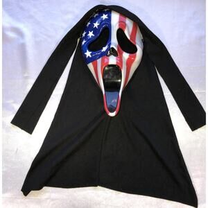Halloween Scream Mask Costume Flag Red White Blue Stars Shroud Patriotic USA